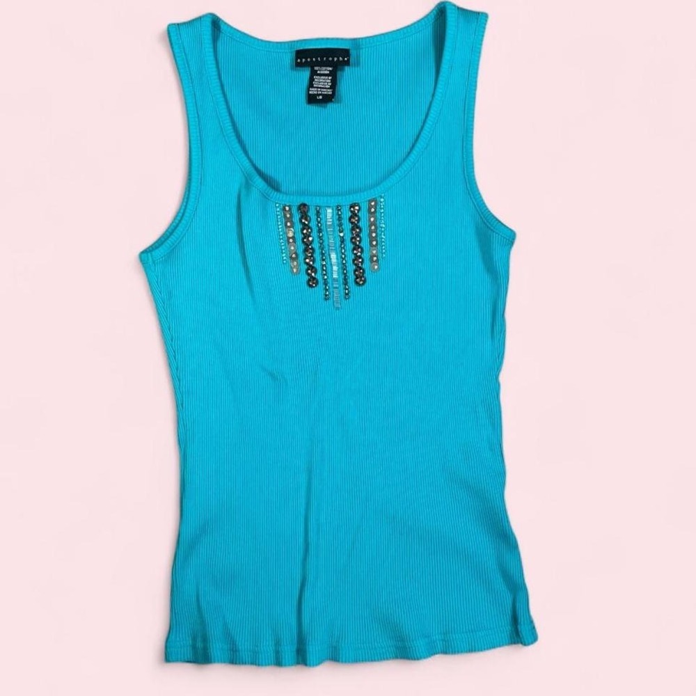 Apostrophe Y2K Blue Rhinestone and Sequins Tank Top‎